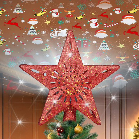 Christmas Star Tree Topper - Lighted with 6 Projection Modes Built-in Festive LED Rotating Lights Holiday Xmas Party Decoration for Christmas Trees(Red) Christmas Star Tree Topper - Lighted with 6 Projection Modes Built-in Festive LED Rotating Lights Holiday Xmas Party Decoration for Christmas Trees(Red)