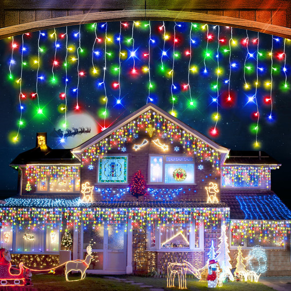 52 FT Christmas Lights Outdoor Decorations 480 LED 8 Lighting Modes with Timer Memory Waterproof Fairy String Light with 90 Drops Christmas Light for Party Holiday Wedding Decor Multicolor