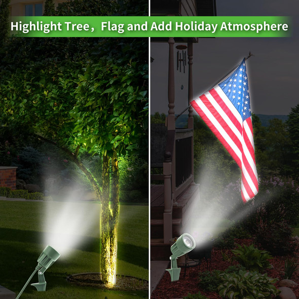 LED Christmas Spotlights Outdoor Plug in, Flood Stake Lights Outdoor, 5000K 350LM Landscape Light for Yard, Flag, Holiday Decor, Weather Resistant, 120V 6FT Power Cord, Green, ETL Listed, 2 Pack