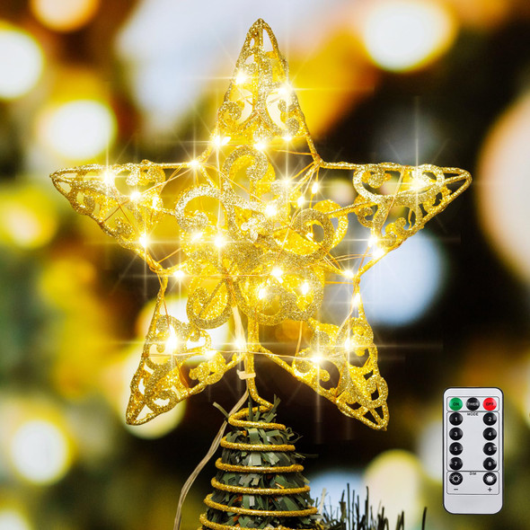 Christmas Star Tree Topper, 40 LED Star Tree Topper with Remote Control 8 Mode Lighting Christmas Tree Decorations LED Light for Indoor Home Decor, Gold Christmas Star Tree Topper, 40 LED Star Tree Topper with Remote Control 8 Mode Lighting Christmas Tree Decorations LED Light for Indoor Home Decor, Gold