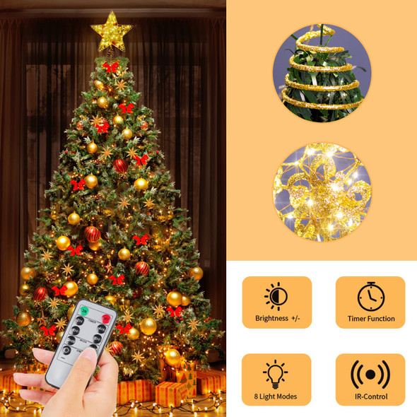 Christmas Star Tree Topper, 40 LED Star Tree Topper with Remote Control 8 Mode Lighting Christmas Tree Decorations LED Light for Indoor Home Decor, Gold