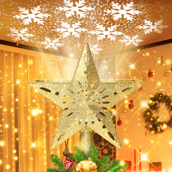 Christmas Tree Topper, Christmas Tree Topper Lighted with LED Snowflake Projector 3D Glitter Light, Christmas Star Tree Topper for Party Holiday Xmas Decorations s Christmas Tree Topper, Christmas Tree Topper Lighted with LED Snowflake Projector 3D Glitter Light, Christmas Star Tree Topper for Party Holiday Xmas Decorations s