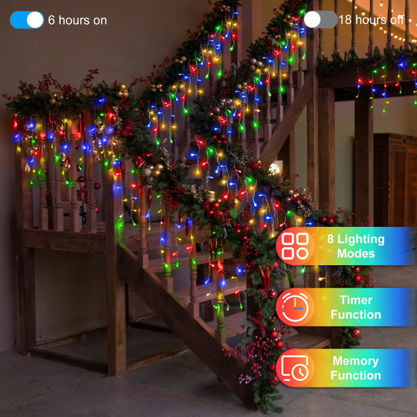 648 LED Christmas Lights with 144 Drops, 66ft 8 Modes Christmas String Lights Outdoor, Waterproof Christmas Decorations Fairy Lights with Timer Memory for Xmas Party Patio Window Fence Multicolor