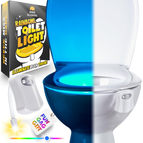 Toilet Bowl Night Light - Unique Cool Gadget with Motion Sensors & Multi Color LED - Mens Stocking Stuffer - Funny Gag Christmas for Dad, Boyfriend, Husband - White Elephant s for Men