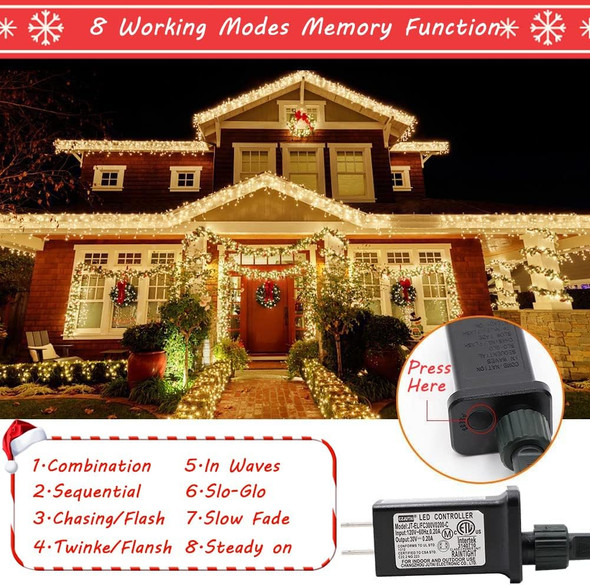 Christmas Lights Outdoor, 105FT 300 LED Christmas Tree Lights Indoor with 8 Modes, End-to-End Plug, UL , Waterproof Fairy String Lights for Xmas Tree Decorations Garden Party(Warm White)