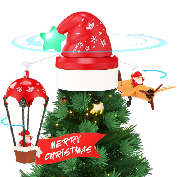 Christmas Animated Tree Topper with Banner Christmas Santa's Hot Air Balloon and Plane with Banner Funny Christmas Tree Topper Christmas Tree Decorations