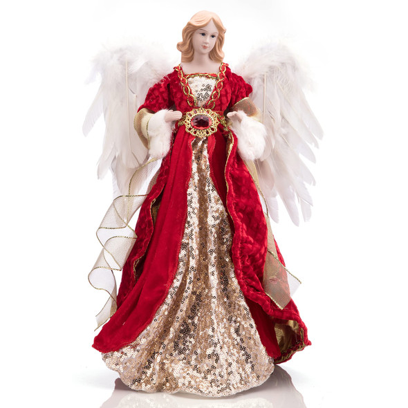 Redrubbit 16 inches Christmas Angel Tree Topper with Feather Wings in Luxury Red Velvet Sequin Dress, Christmas Treetop Flying Angel Winged Diva Fairy Goddess Figurine Holiday Ornament Redrubbit 16 inches Christmas Angel Tree Topper with Feather Wings in Luxury Red Velvet Sequin Dress, Christmas Treetop Flying Angel Winged Diva Fairy Goddess Figurine Holiday Ornament