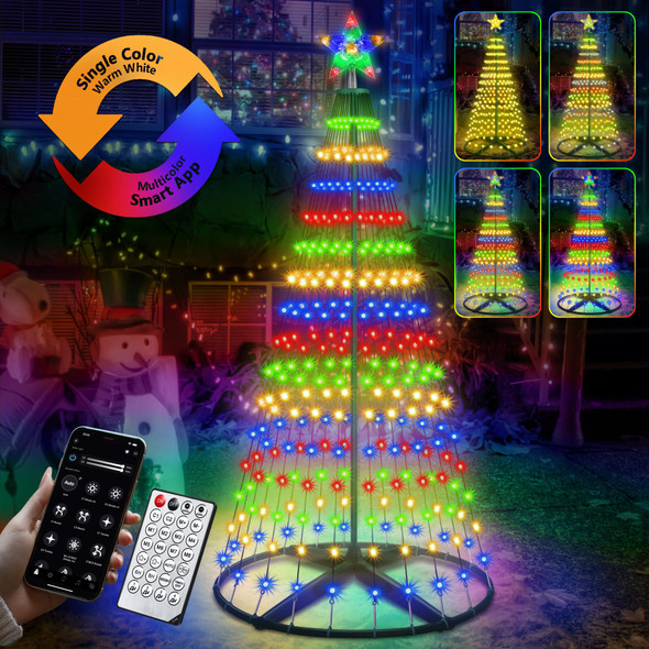 30+ Modes Smart Prelit Christmas Cone Tree with Lights - 4ft 119 LED App Control Color Changing Light Show Trees with Remote Timer Music Sync for Indoor Outdoor Yard (Green Body)