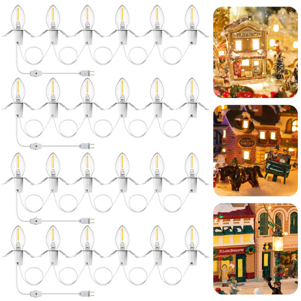 Retisee 4 Pcs Christmas 6 E12 LED Light Village Cord Accessory Cord and Outlet 11.48ft Christmas Village Light with On/Off Switch Plugs for Christmas Village Houses and Craft Decoration, White