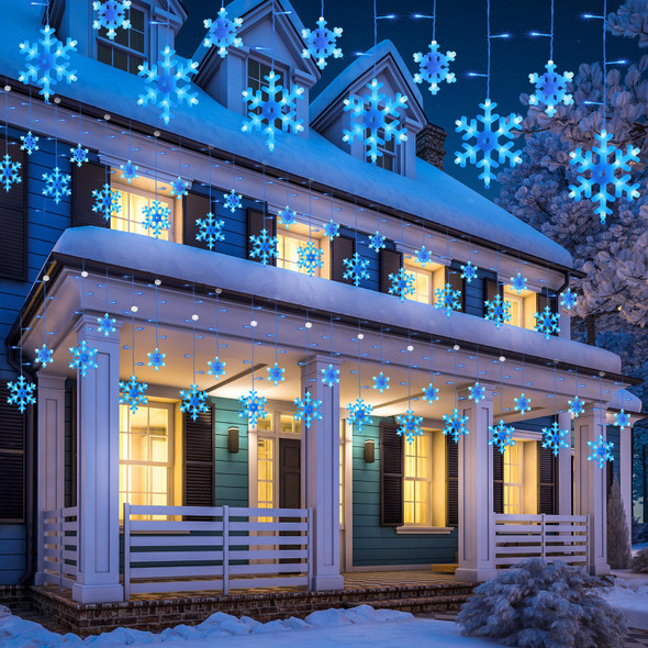 Retisee 17.22 ft Christmas Snowflake Lights, LED Lights Outdoor with Drops, 8 Modes, Ip44 Waterproof Christmas Lights for Curtain Eaves Window Indoor Outdoor Xmas Decorations(Blue)