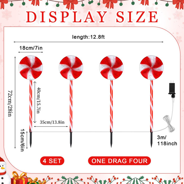 Retisee 16 Pack 320 LED Christmas Pathway Lights Lollipop Christmas Lights 28 Inch Candy Cane Lights Outdoor Pathway Markers 8 Modes Waterproof String Lights for Holiday Party Garden Yard Decor
