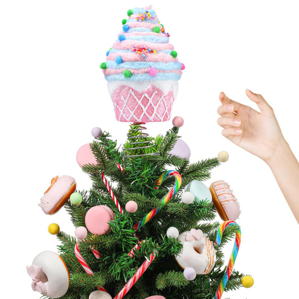 Retisee 7.9 Inch Pastel Dessert Christmas Tree Topper Pink Cake Tree Topper Candy Donut Christmas Tree Decoration Pastel Christmas Ornaments for Christmas Year Birthday Party Decor