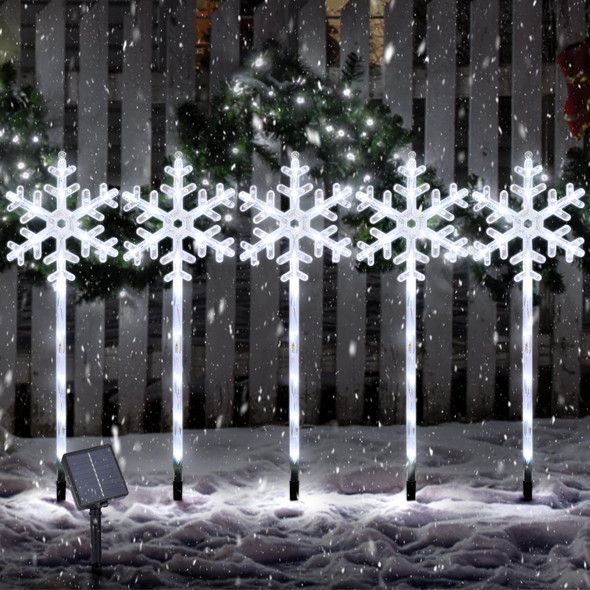 RJZZ Solar Christmas Lights 5 Pack Snowflake Lights Outdoor with 8 Lighting Modes Christmas Lights Outdoor Decorations IP65 Waterproof Christmas Pathway Lights Outdoor for Yard Garden Sideway Walkway