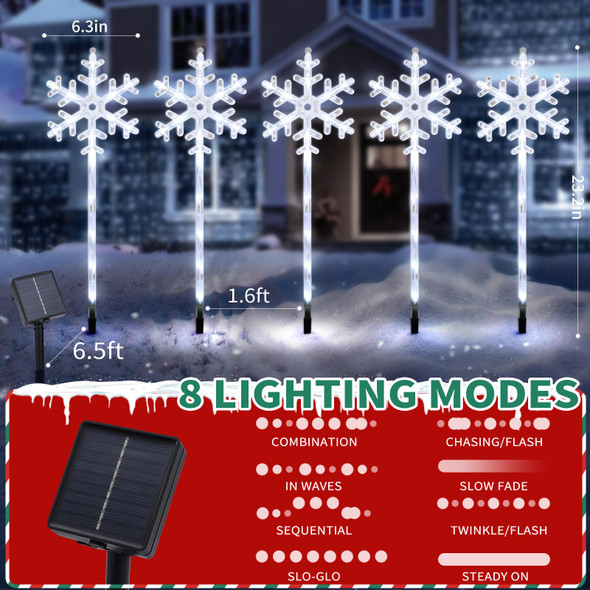 RJZZ Solar Christmas Lights 5 Pack Snowflake Lights Outdoor with 8 Lighting Modes Christmas Lights Outdoor Decorations IP65 Waterproof Christmas Pathway Lights Outdoor for Yard Garden Sideway Walkway