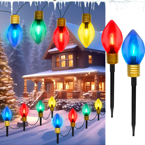 Jumbo C9 Christmas Pathway Lights Outdoor, 7FT C9 Walkway Lights with 4 LED Jumbo Multicolor Bulbs Christmas Yard Decoration Lights for Holiday Outside Lawn Garden Driveway Decor Jumbo C9 Christmas Pathway Lights Outdoor, 7FT C9 Walkway Lights with 4 LED Jumbo Multicolor Bulbs Christmas Yard Decoration Lights for Holiday Outside Lawn Garden Driveway Decor