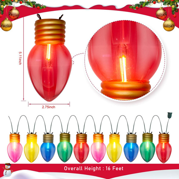 Jumbo Xmas String Lights, 16FT Large Multicolored Bulbs Christmas Hanging Lights with C7 10 LED Giant Multicolor Bulbs, Outdoor Vintage Christmas Decorations for Holiday Home Tree Roof Yard Garden