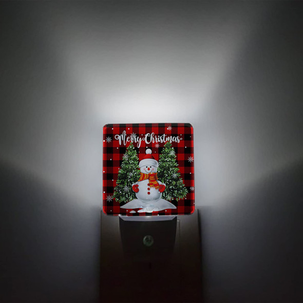 Merry Christmas Snowman Night Lights Cute Snowman Christmas Tree Red Buffalo Plaid Plug-in LED Night Lamp, Auto Dusk-to-Dawn Sensor White Light Ultra Low Power for Bedroom/Bathroom/Hallway/Kid's Room
