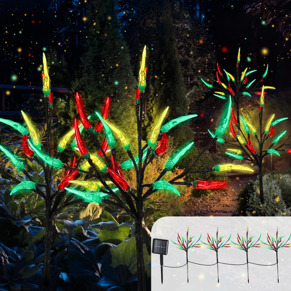 4 Pack Christmas Solar Lights Outdoor Garden Decor Chili Pepper Solar Lights Stake 80 LED Red Green Yellow Chili Solar Lights Solar Outdoor Landscape Lights for Christmas Yard Pathway