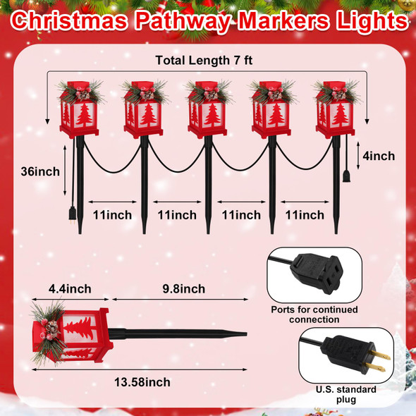 Christmas Pathway Markers Lights Waterproof Garden Stake Lights Connectable Christmas Decorations Ground Lights, 7 ft Total, Landscape Path Lights for Outdoor Walkway Patio(Christmas Tree)
