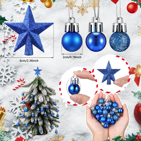25 Pcs Mini Christmas Balls Ornaments Set Christmas Tree Decoration 0.79 Inch Christmas Ball Christmas Tree Topper Star Xmas Tree Hanging Ornaments for Party Decoration(Blue)
