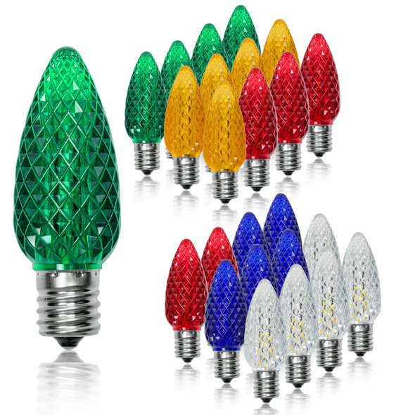 25 Pack C9 Led Replacement Light Bulbs Christmas, C9 Shatterproof Led Bulbs for Christmas String Lights, E17 Candelabra Base, Commercial Grade Dimmable Holiday Bulbs, Multicolor