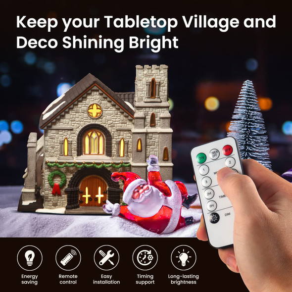 Remote Control Lighting System, 6.5Ft Accessory Cord with 3LED C7 Warm White Bulbs, Built-in 4 Lighting Modes and Timer, Perfect for Halloween Christmas Village and Homemade Craft Decorations