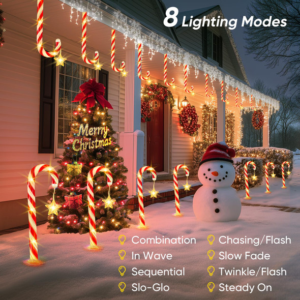 Christmas Decorations Solar Lights Outdoor: 24 Pack 144 LED Solar Christmas Lights Outdoor Waterproof, 8 Modes Solar Powered Candy Cane Lights for Pathway Yard Garden Porch Patio Holiday Xmas Decor Christmas Decorations Solar Lights Outdoor: 24 Pack 144 LED Solar Christmas Lights Outdoor Waterproof, 8 Modes Solar Powered Candy Cane Lights for Pathway Yard Garden Porch Patio Holiday Xmas Decor