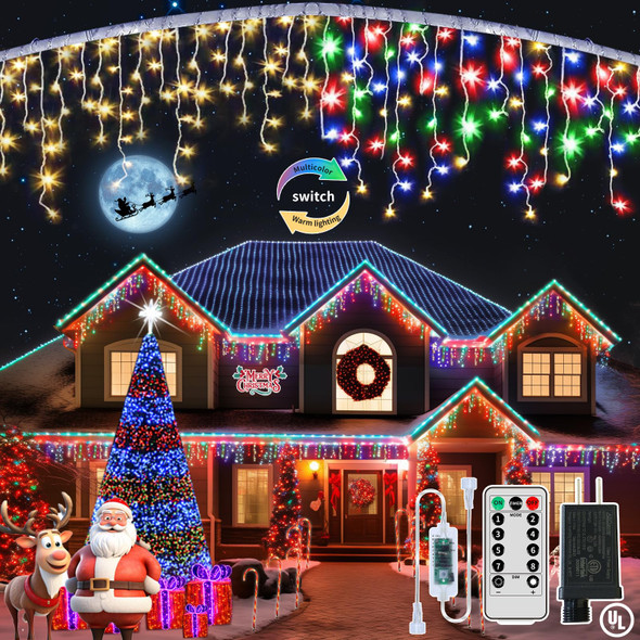 Icicle Christmas Lights Waterproof - Multi Color 65Ft 506 LED Icicle Lights for Outside Decorations with Remote, Plug-in Icicle String Lights Color Changing for Outdoor Indoor Holiday Wedding Decor