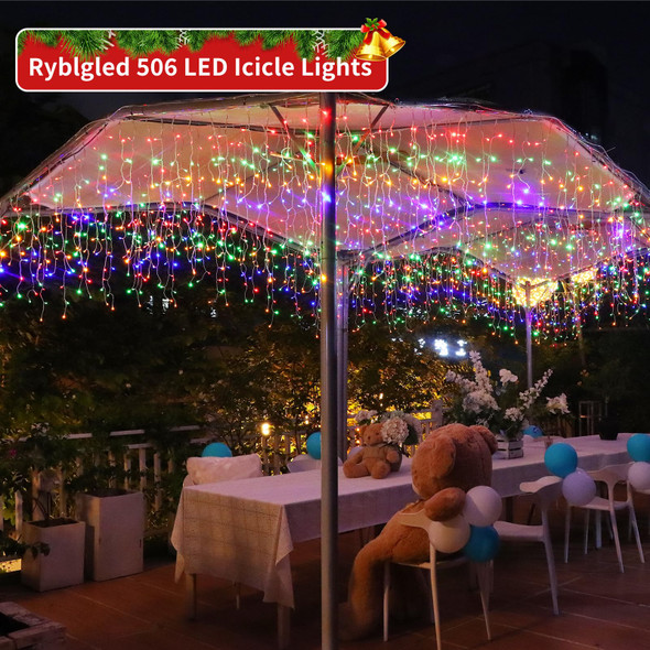 Icicle Christmas Lights Waterproof - Multi Color 65Ft 506 LED Icicle Lights for Outside Decorations with Remote, Plug-in Icicle String Lights Color Changing for Outdoor Indoor Holiday Wedding Decor