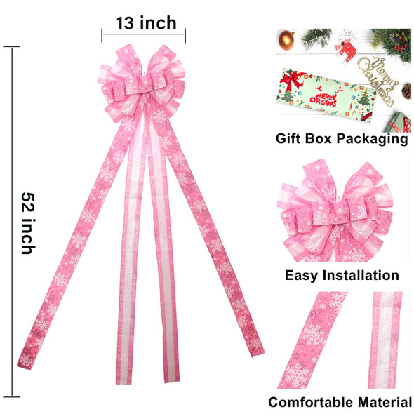 Christmas Tree Topper Christmas Wreath Bow, 52 13 inches Large Tree Toppers Bow with Snowflake Patterned for Xmas Tree Décor Christmas Home Indoor Outdoor Decoration Pink Christmas Tree Topper Christmas Wreath Bow, 52 13 inches Large Tree Toppers Bow with Snowflake Patterned for Xmas Tree Décor Christmas Home Indoor Outdoor Decoration Pink