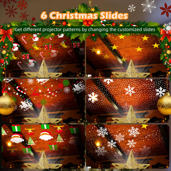 Samyoung Christmas Tree Topper Lighted with 6 Projection Modes Star Tree Topper Built-in LED Rotating 3D Lighted Glitter Star Decorations Projector Tree Topper for Christmas Tree