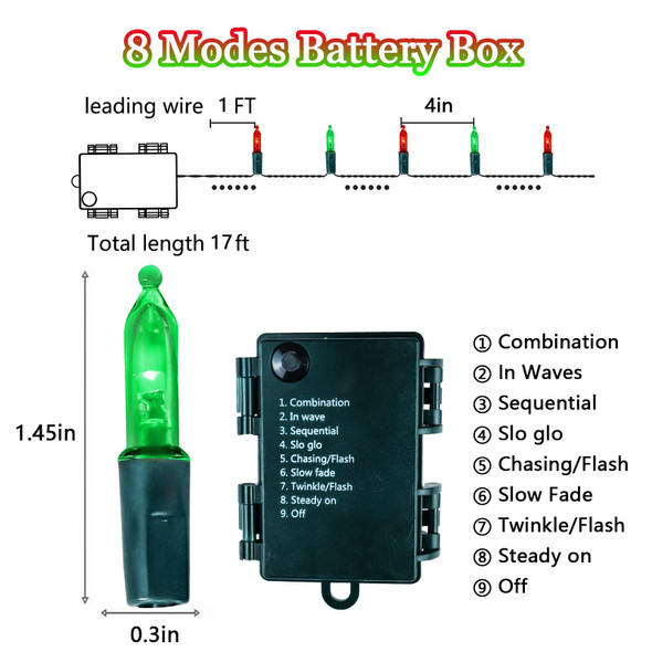 4 Pack 50 LED Christmas Lights Battery Operated, 16FT Waterproof Fairy Twinkle String Lights with 8 Modes & Timer for Indoor Outdoor Xmas Tree Garden Holiday Birthday Wedding Decorations (Red & Green) 4 Pack 50 LED Christmas Lights Battery Operated, 16FT Waterproof Fairy Twinkle String Lights with 8 Modes & Timer for Indoor Outdoor Xmas Tree Garden Holiday Birthday Wedding Decorations (Red & Green)