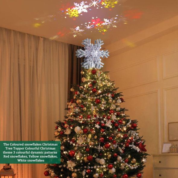 Sanniu Christmas Tree Topper - Christmas Tree Topper Lighted with 3D Rotating - LED Hollow Glitter Projector - Christmas Tree Topper for Christmas Tree Decorations (Sliver Snowflake)