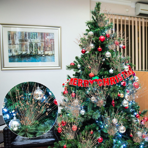 Sggvecsy 24 Pack Artificial Glitter Berry Stem Ornaments 17 Inches Fake Christmas Picks Decorative Glitter Sticks for Christmas Tree DIY Wreath Crafts Fireplace Holiday Home Decor (Champagne)