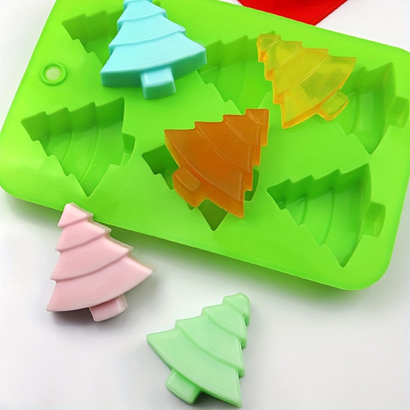 2 Pcs Christmas Tree Silicone Molds, 6 Cavity Non-Stick Christmas Tree Baking Molds, Chocolate Cake Molds, for Making Candy, Soap, Ice Cube, Pudding, Jelly, Oreo, Soap, Cake Topper Decor
