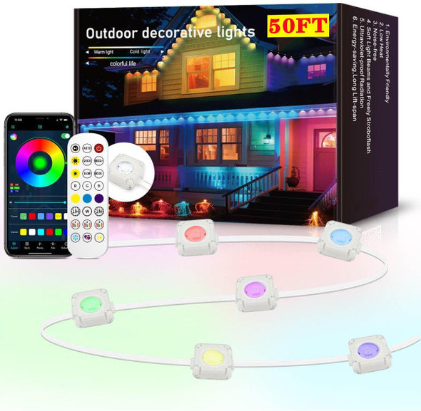 Eternity Lights - Permanent Outdoor Lights with App & Remote, RGB+IC Smart Eaves Lights IP68 Waterproof, Year-Round House Roof Outdoor Lighting for Christmas, Holiday, 30LEDs, 50ft, Extendable