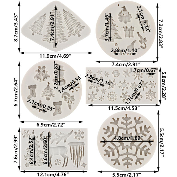 Sijiangmold Christmas Silicone Molds Snowflake Molds Mini Xmas Fondant Chocolate Candy Cake Molds Christmas Tree Deer Elk Frozen Party Mold For Cake Decorating Cake Topper Gum Paste Set Of 6