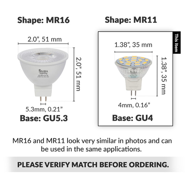 Simba Lighting LED MR11 Flood Light Bulbs (10 Pack) 12V 3W 20W Halogen Replacement 2-Pin 240lm for Landscape, Accent, Track Lights, and Christmas Tree Fiber Optics, GU4 Bi-Pin Base, 5000K Daylight
