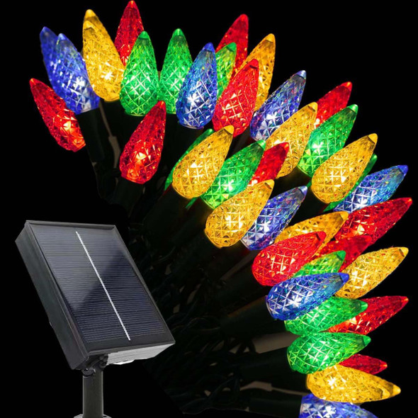 39Ft 100 LED Solar C6 LED Christmas Lights Outdoor, 8 Modes C6 Strawberry Multicolored String Lights Outdoor Waterproof Rechargeable Garden Lights for Christmas Tree, Holiday, Patio, Arbor Decor