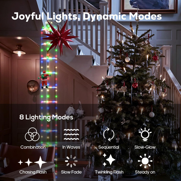 Christmas Ladder Lights with Remote, 10FT Christmas Twinkle Lights with Santa Claus, 8 Modes Triangle Ladder Lights, Christmas Decoration Lights for Indoor, Outdoor, Window, Wall, Xmas Decor