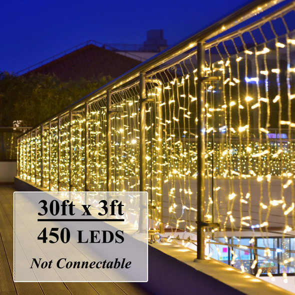 Solhice LED Curtain Lights Outside 30ft x 3ft for Backyard, 450 LED Plug in Christmas Fence String Lights Outdoor, Twinkle Lights Backdrop Waterproof for Patio Deck Décor, Warm White (Not Connectable)