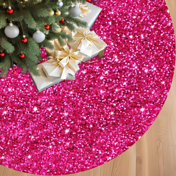 Hot Pink Christmas Tree Skirt Pencil 21 Inches Sequin Tree Skirt for Small Artificial Trees Velvet Christmas Tree Carpet Mat Embroidered Tree Skirts Fuchsia for All Season Festive Decorations