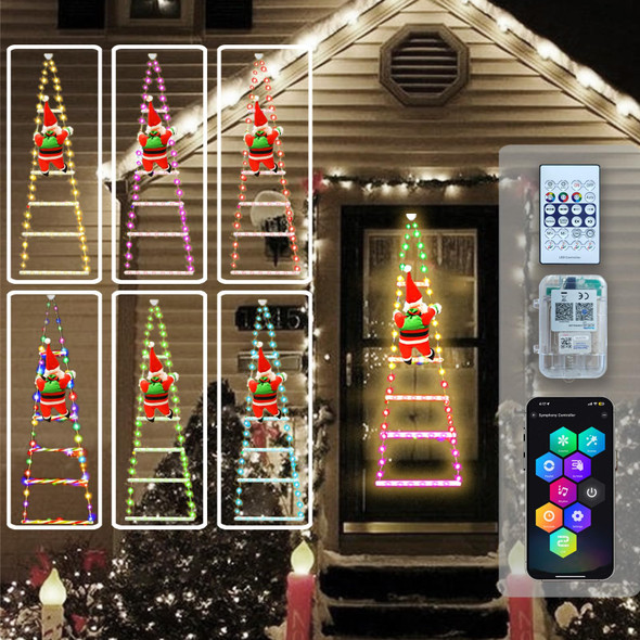2.5FT 64 LED Smart RGB Christmas Ladder Lights AA Battey with Bluetooth & App Controlled Music Sync Color Changing Xmas Lights for Window Wall Home Garden Outdoor Indoor Decor - RGB Multicolor