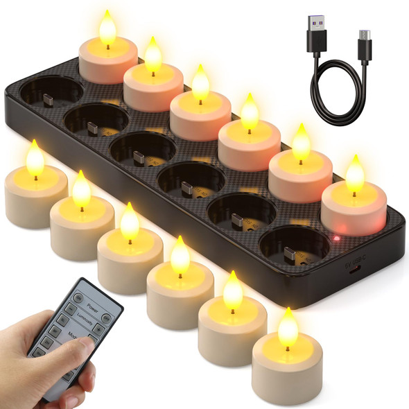 SoulBay Flameless Candles with Remote Control Timer & Charging Base, 12pcs USB Rechargeable Battery LED Tea Lights Candles Small Votive for Lantern Pool Mantle Weddings Emergency Christmas Decorative SoulBay Flameless Candles with Remote Control Timer & Charging Base, 12pcs USB Rechargeable Battery LED Tea Lights Candles Small Votive for Lantern Pool Mantle Weddings Emergency Christmas Decorative