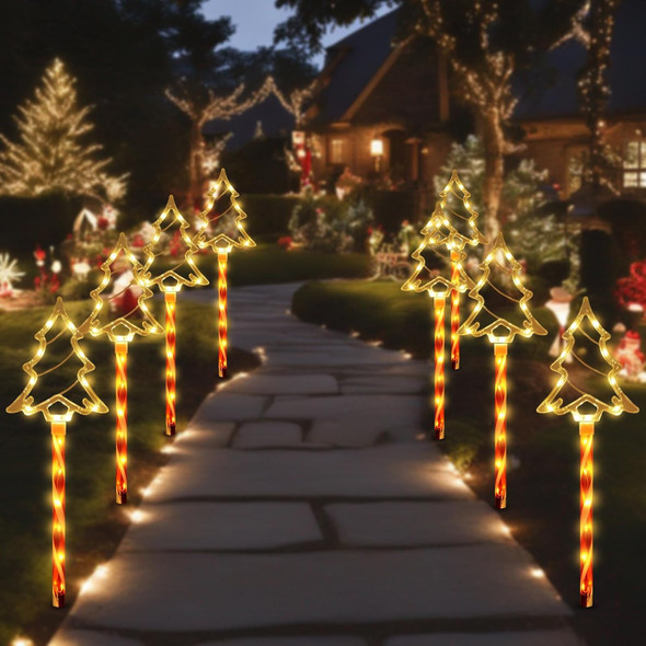Solar Christmas Pathway Lights, Solar Tree Lights with Candy Cane Christmas Decorations Outdoor, Waterproof Solar Garden Stake Lights for Patio, Yard, Garden, Lawn Christmas Holiday Decor, 4 Pack