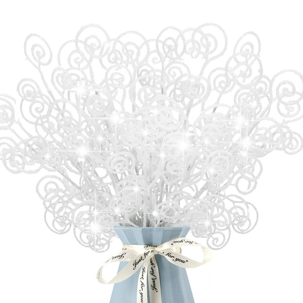 16 Pieces Christmas Tree Picks and Sprays Artificial Glitter Stems Decorative Candy Shape Curly Twigs for Xmas Tree Vase Filler Wreath Making Supplies Holiday Party Home Decor (White, 16)