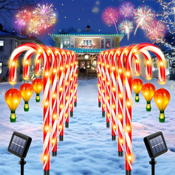 12 Pack Outdoor Christmas Decorations, 21" Solar Candy Cane Christmas Lights with Lantern and 180 Bright LED, Waterproof 8 Modes Outside Xmas Decorations for Outdoor Yard Garden Pathway