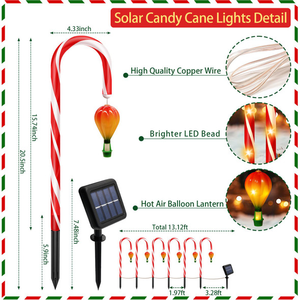 12 Pack Outdoor Christmas Decorations, 21" Solar Candy Cane Christmas Lights with Lantern and 180 Bright LED, Waterproof 8 Modes Outside Xmas Decorations for Outdoor Yard Garden Pathway