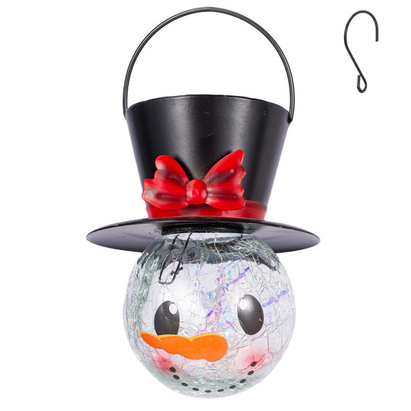 Starsoul Snowman Solar Lanterns, Christmas Outdoor Hanging Lantern Waterproof Decorative Snowman Lamps Decor for Garden, Patio, Yard, Porch, Xmas Holiday Party Decor (Red Bow )