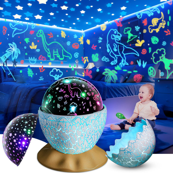 Dinosaur Egg Night Light Toys 2-in-1 Dino & Star Projector for Kids 3-5 6 7 8 9 10 Year Old Boy Girl Nights Lights Lamp Boys Birthday Christmas s for Kid Age 3-12